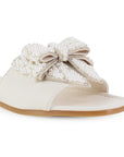 Sandalia Beige Plana Moño Pedreria Moda Mujer Casual 1710629