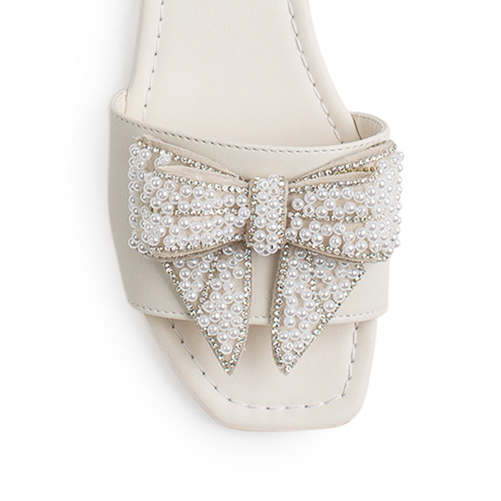 Sandalia Beige Plana Moño Pedreria Moda Mujer Casual 1710629