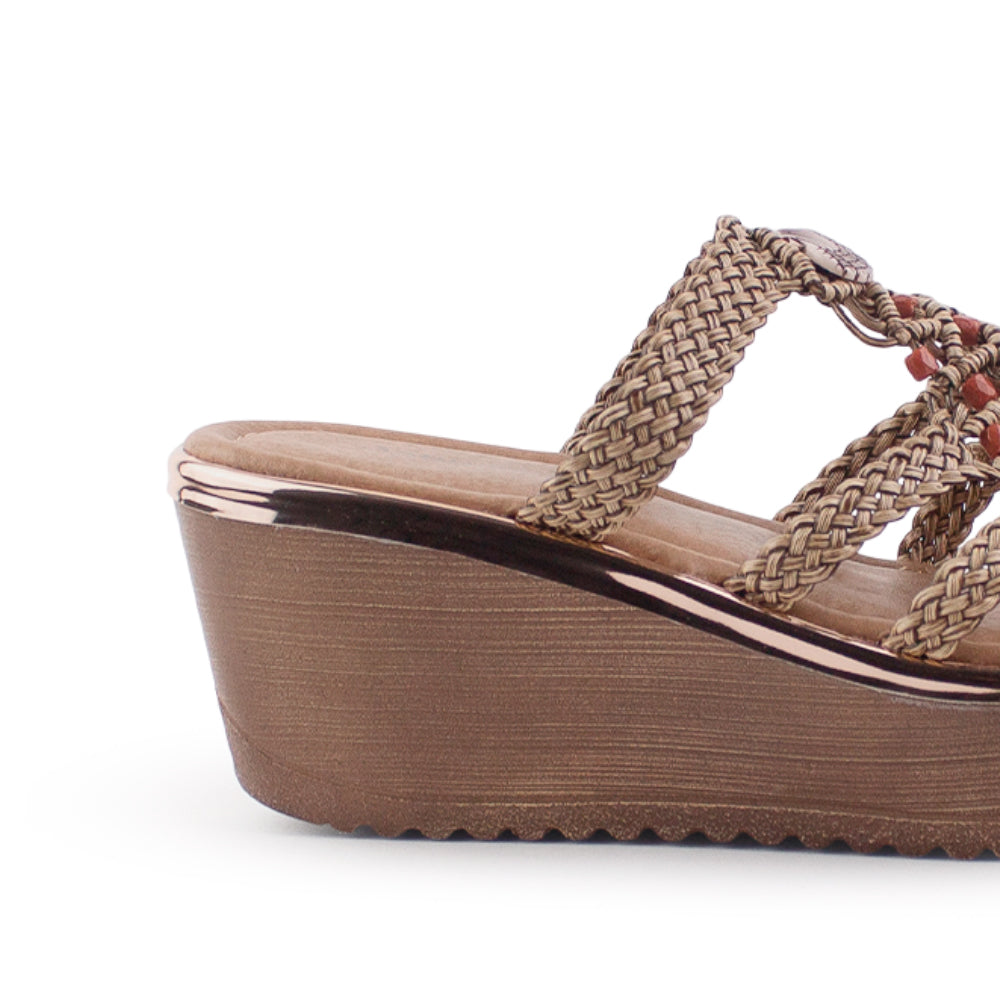 Sandalia Cafe Dama Tiras Trenzadas Detalles Pedrerias Playa Moda  3402783