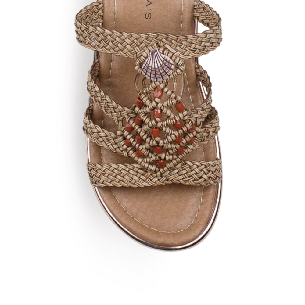 Sandalia Cafe Dama Tiras Trenzadas Detalles Pedrerias Playa Moda  3402783