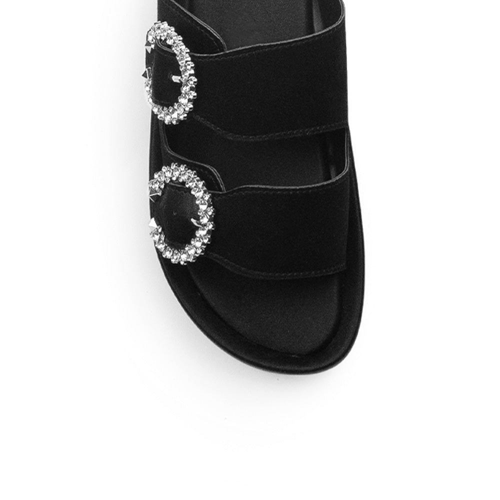 Sandalia Negro Dama Doble Tira Hebilla Brillos Moda Plataforma Casual 3402849