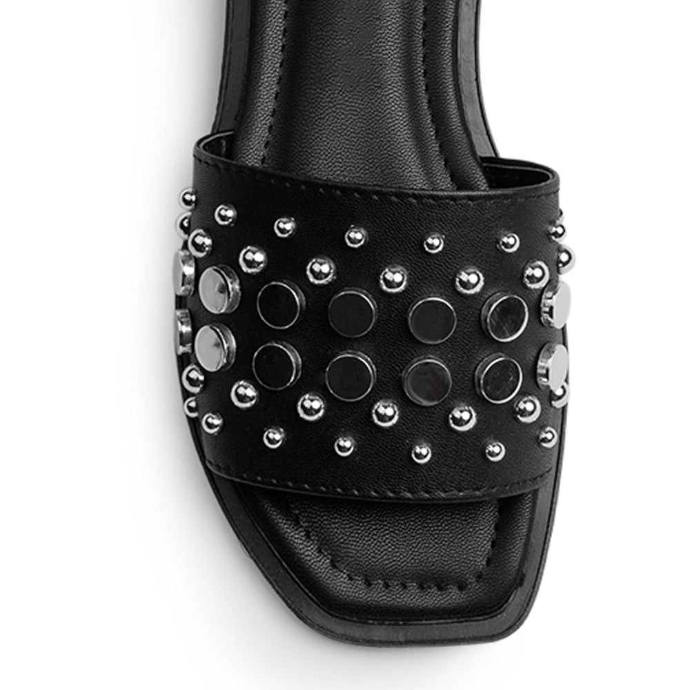 Sandalia Negro Piso Dama Casual Pedreria Moda Tira Ancha Playa 3402933