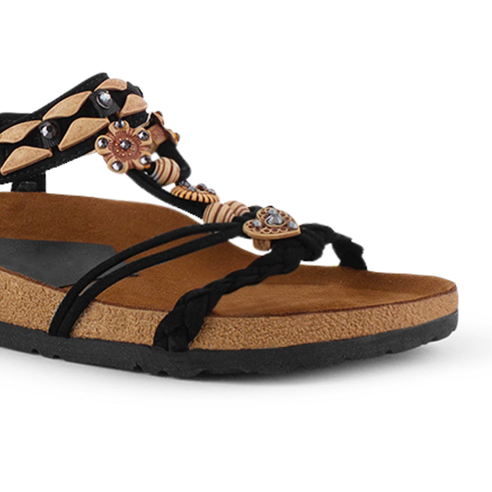 Sandalia Negro Playa Mujer Casual Resorte Tira Trenzada Pedreria 3402968
