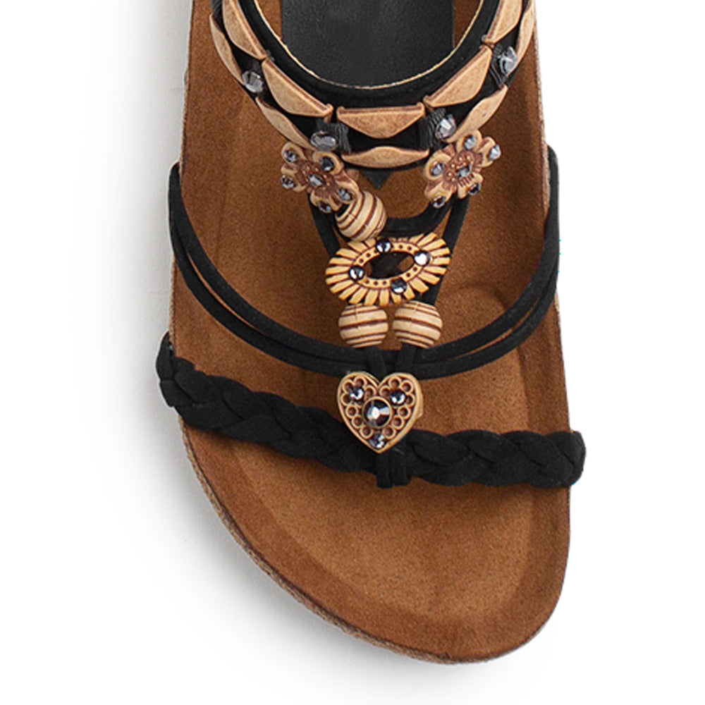 Sandalia Negro Playa Mujer Casual Resorte Tira Trenzada Pedreria 3402968