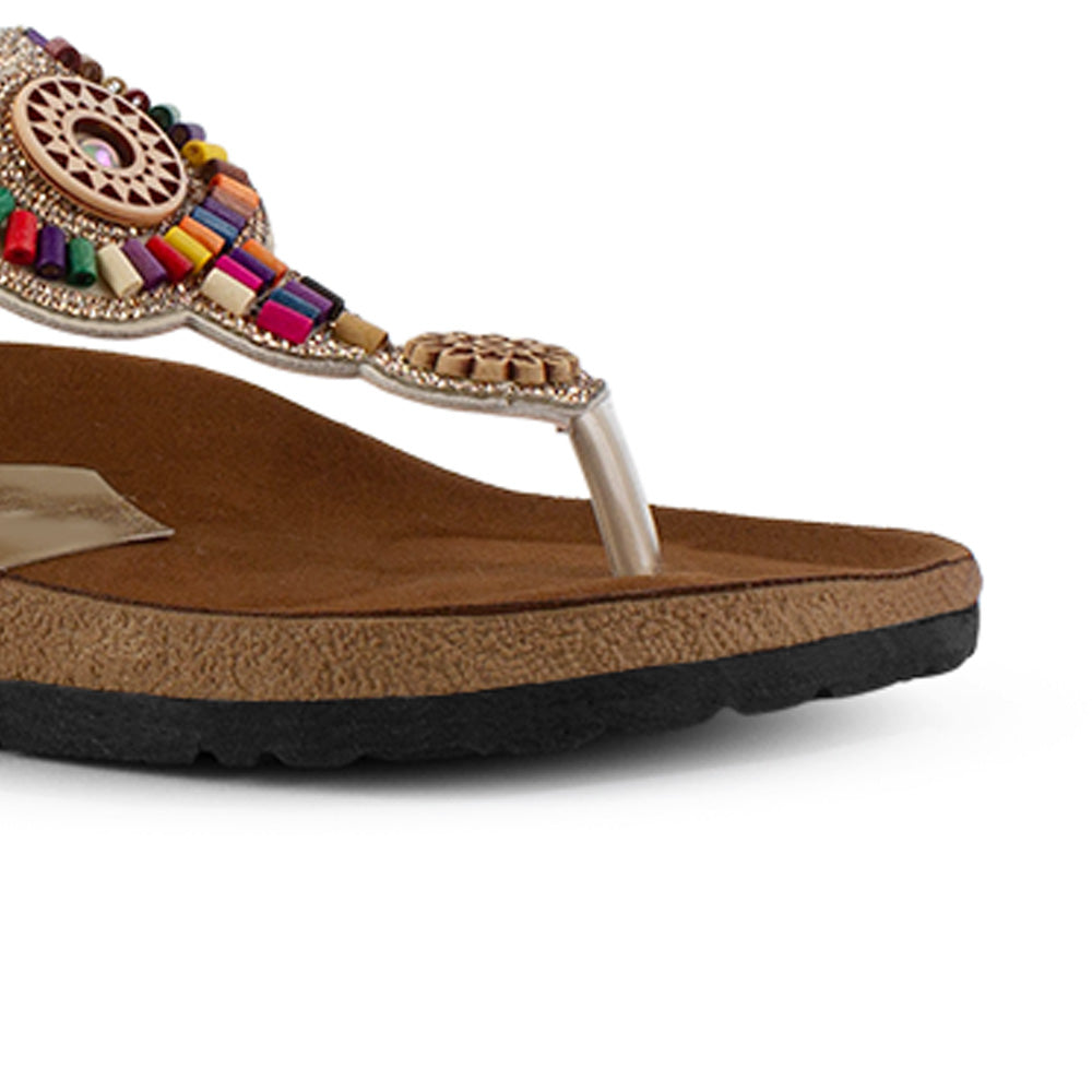 Sandalia Beige Dama Elastico Ajustable Moda Pedreria Casual Mujer 3402969