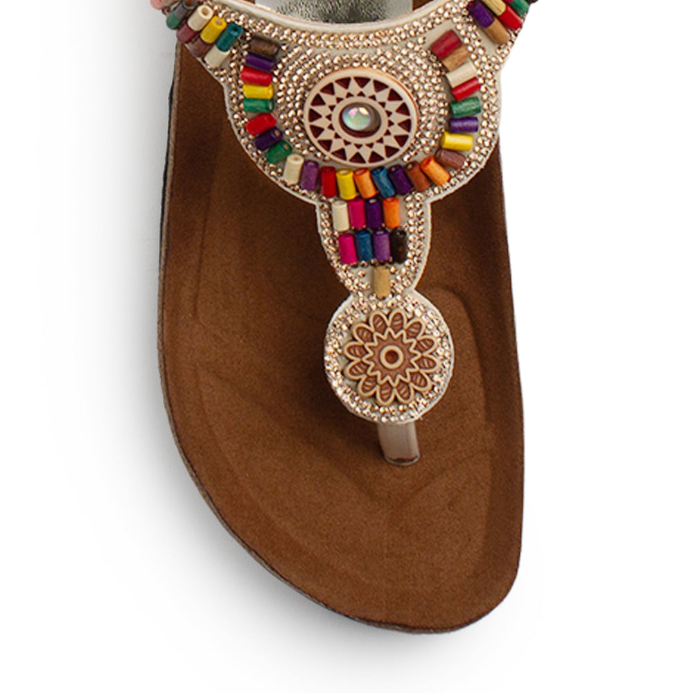 Sandalia Beige Dama Elastico Ajustable Moda Pedreria Casual Mujer 3402969