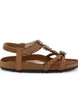 Sandalias Cafe Dama Moda Tiras Trenzadas Ajuste Elastico Pedreria 3402970