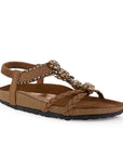 Sandalias Cafe Dama Moda Tiras Trenzadas Ajuste Elastico Pedreria 3402970