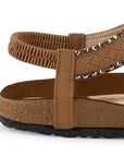 Sandalias Cafe Dama Moda Tiras Trenzadas Ajuste Elastico Pedreria 3402970