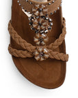 Sandalias Cafe Dama Moda Tiras Trenzadas Ajuste Elastico Pedreria 3402970