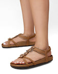 Sandalias Cafe Dama Moda Tiras Trenzadas Ajuste Elastico Pedreria 3402970