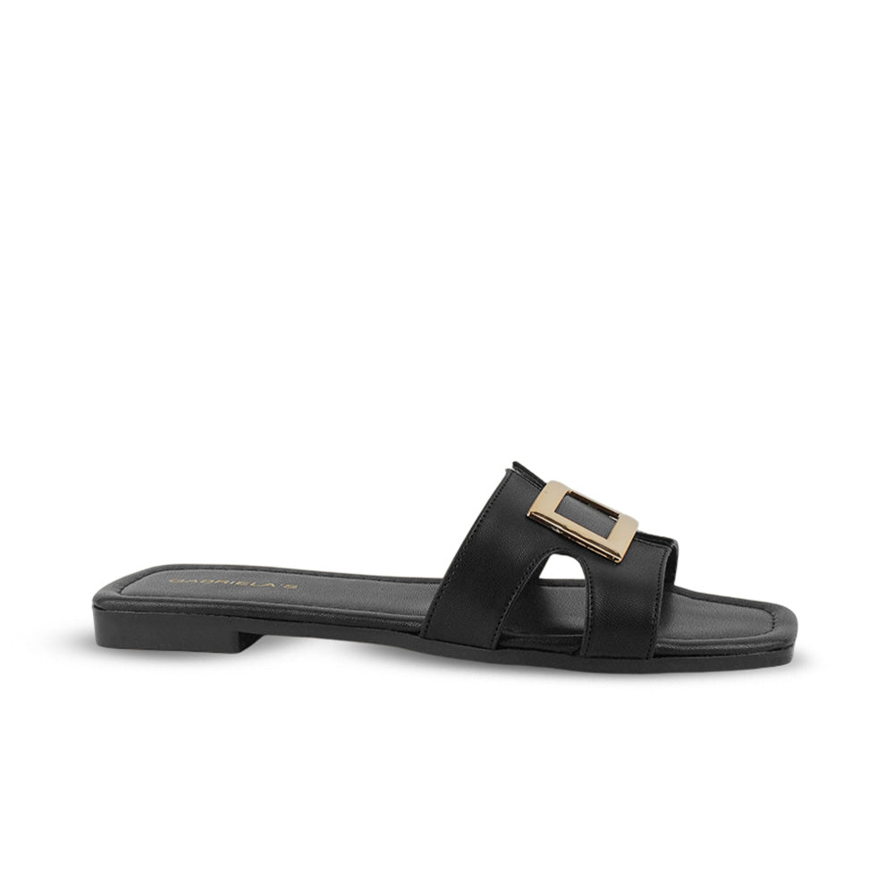 Sandalia Negro Mujer Moda Casual Herraje Suela Baja Tiras Anchas 3402973