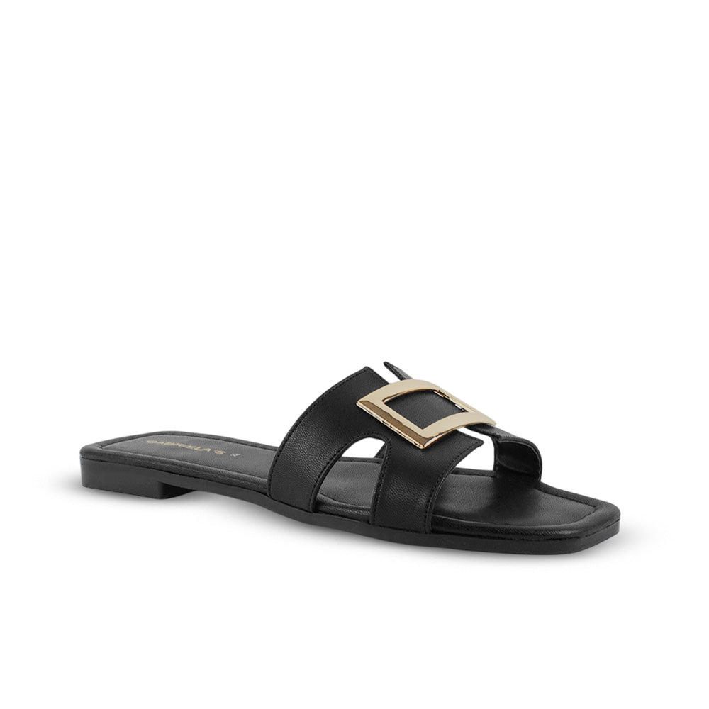 Sandalia Negro Mujer Moda Casual Herraje Suela Baja Tiras Anchas 3402973