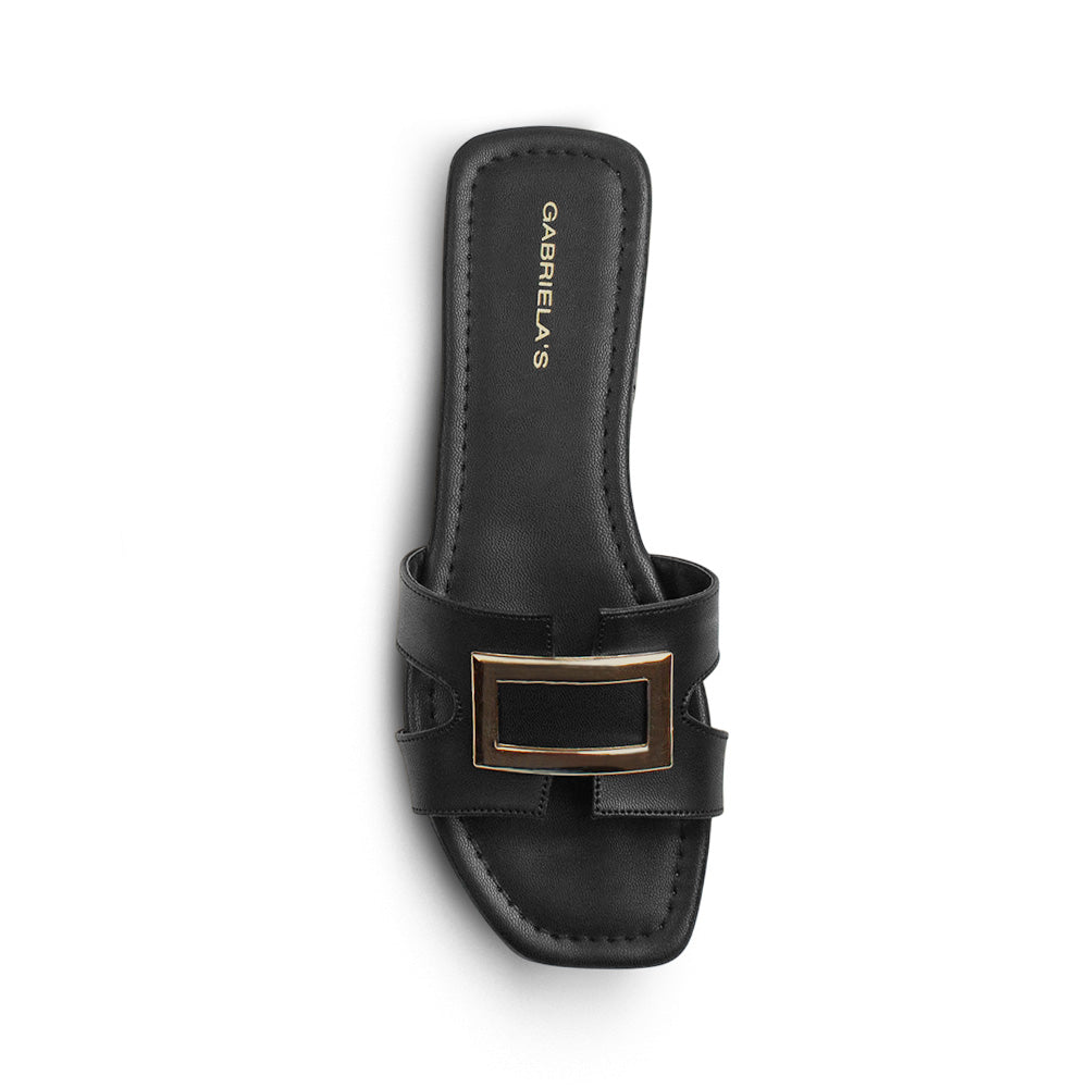 Sandalia Negro Mujer Moda Casual Herraje Suela Baja Tiras Anchas 3402973