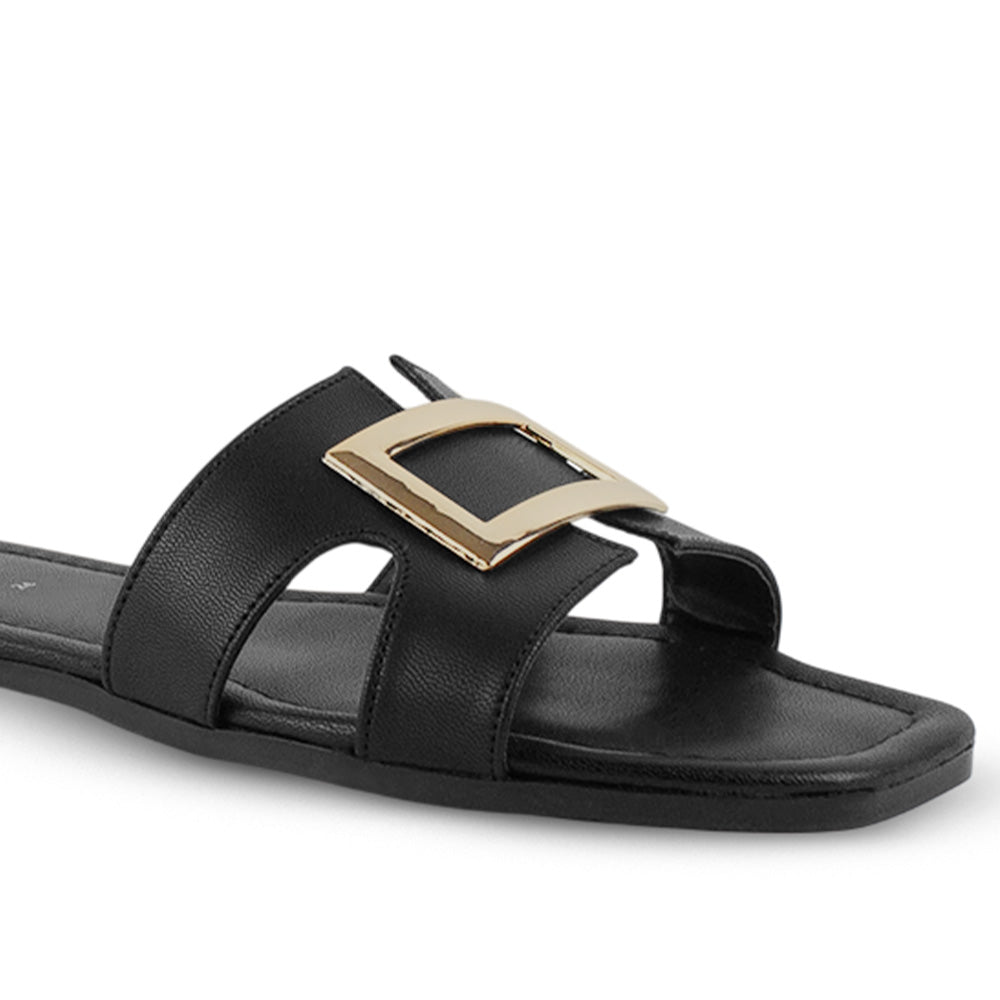 Sandalia Negro Mujer Moda Casual Herraje Suela Baja Tiras Anchas 3402973
