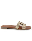 Sandalia Oro Mujer Moda Casual Herraje Suela Baja Tiras Anchas 3402974