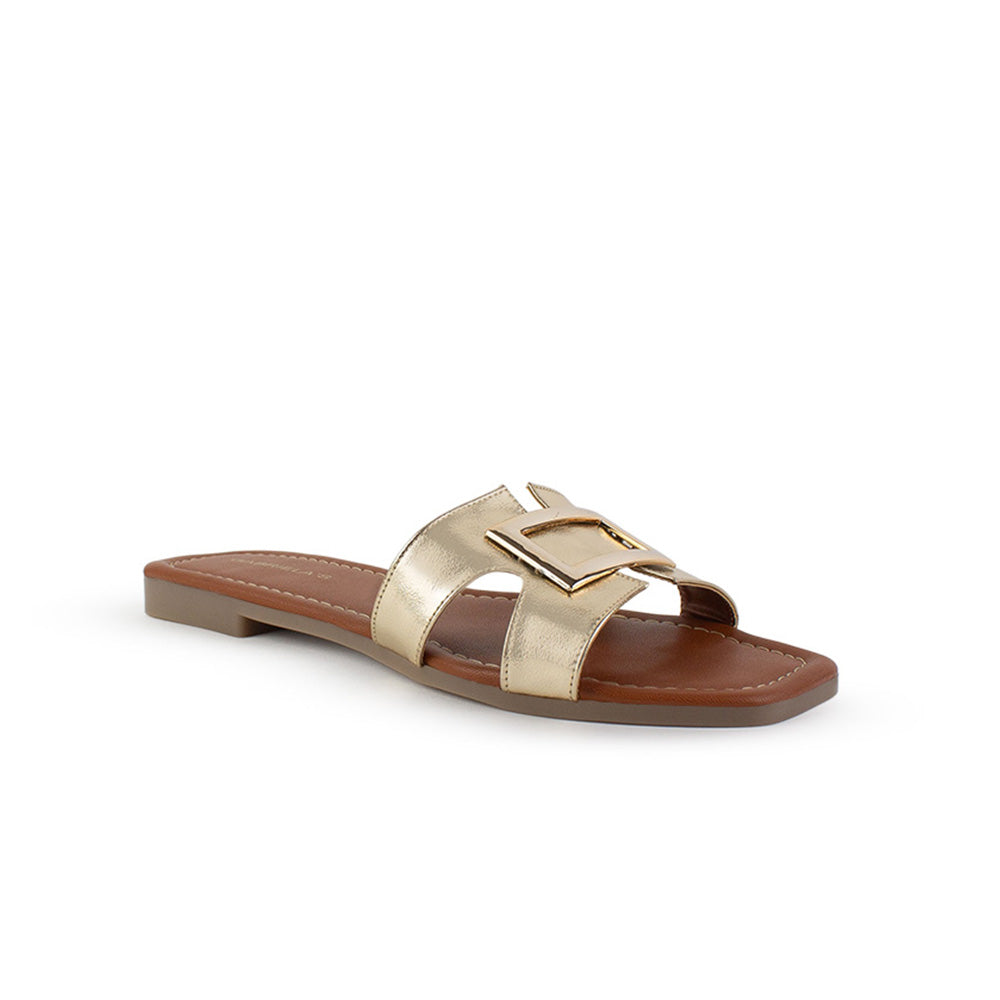 Sandalia Oro Mujer Moda Casual Herraje Suela Baja Tiras Anchas 3402974