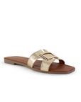 Sandalia Oro Mujer Moda Casual Herraje Suela Baja Tiras Anchas 3402974