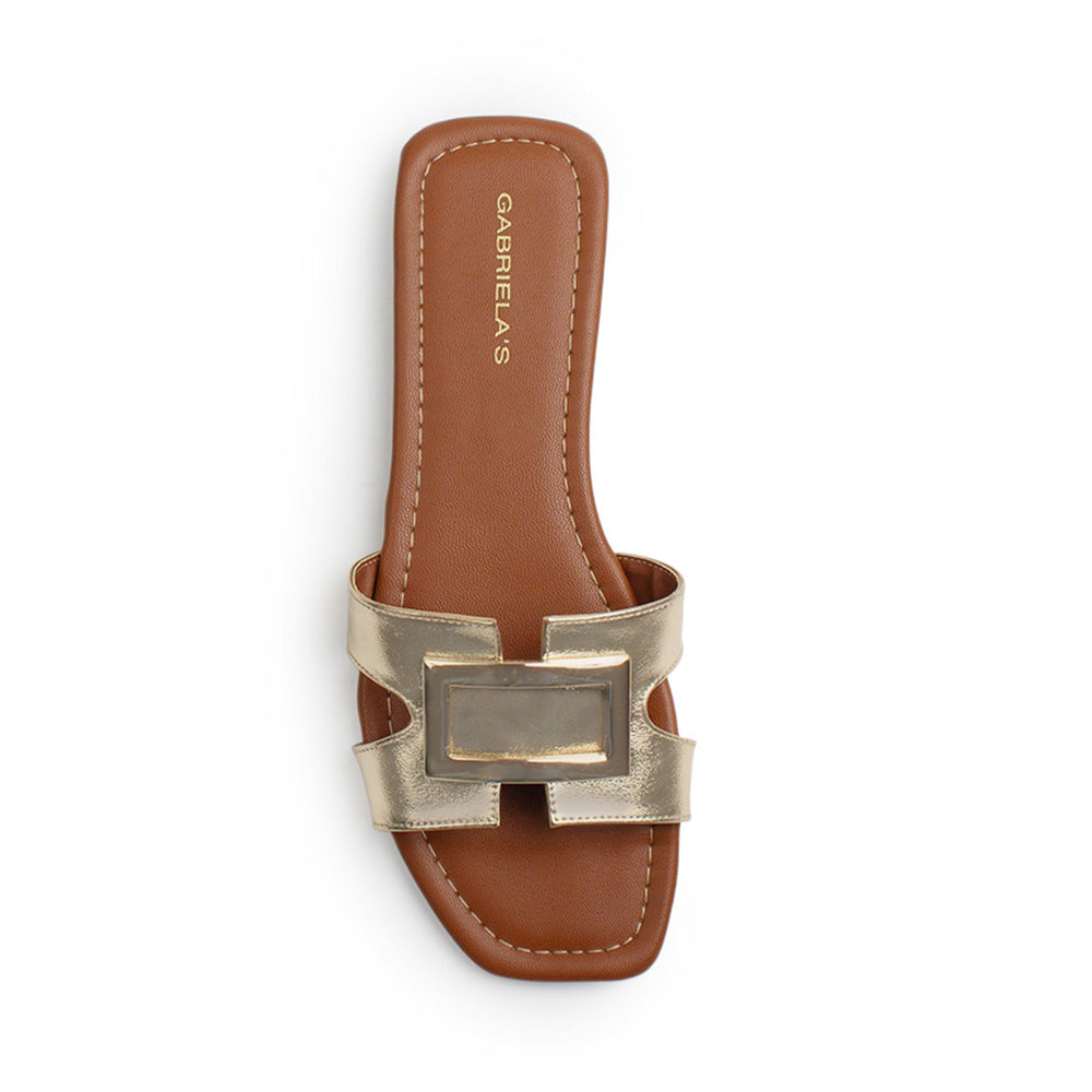 Sandalia Oro Mujer Moda Casual Herraje Suela Baja Tiras Anchas 3402974