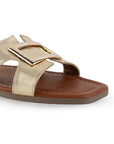 Sandalia Oro Mujer Moda Casual Herraje Suela Baja Tiras Anchas 3402974