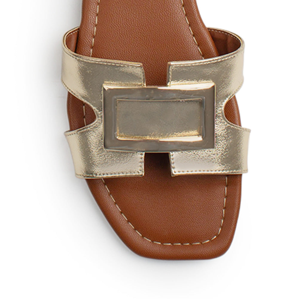 Sandalia Oro Mujer Moda Casual Herraje Suela Baja Tiras Anchas 3402974