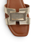 Sandalia Oro Mujer Moda Casual Herraje Suela Baja Tiras Anchas 3402974