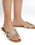Sandalia Oro Mujer Moda Casual Herraje Suela Baja Tiras Anchas 3402974