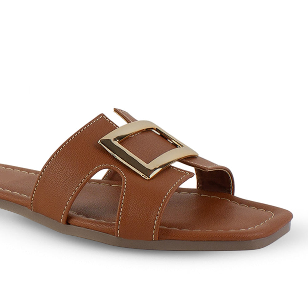 Sandalia Cafe Mujer Moda Casual Herraje Suela Baja Tiras Anchas 3402975