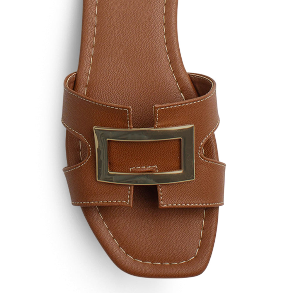 Sandalia Cafe Mujer Moda Casual Herraje Suela Baja Tiras Anchas 3402975