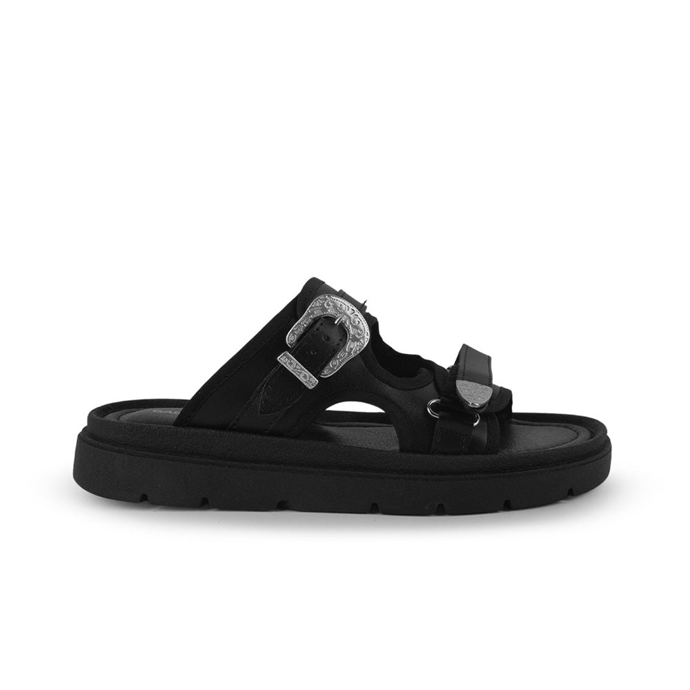 Sandalia Negro Mujer Plataforma Baja Hebilla Moda Confort Casual 3402979