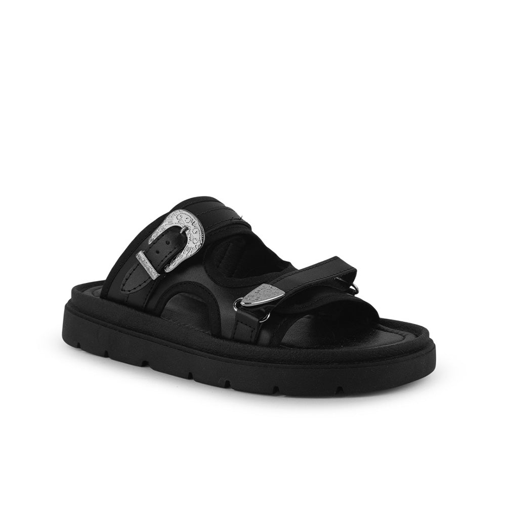 Sandalia Negro Mujer Plataforma Baja Hebilla Moda Confort Casual 3402979
