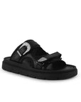 Sandalia Negro Mujer Plataforma Baja Hebilla Moda Confort Casual 3402979