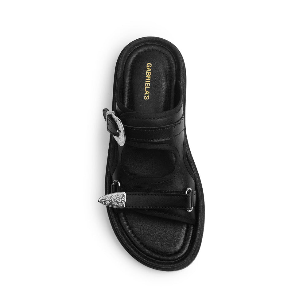 Sandalia Negro Mujer Plataforma Baja Hebilla Moda Confort Casual 3402979