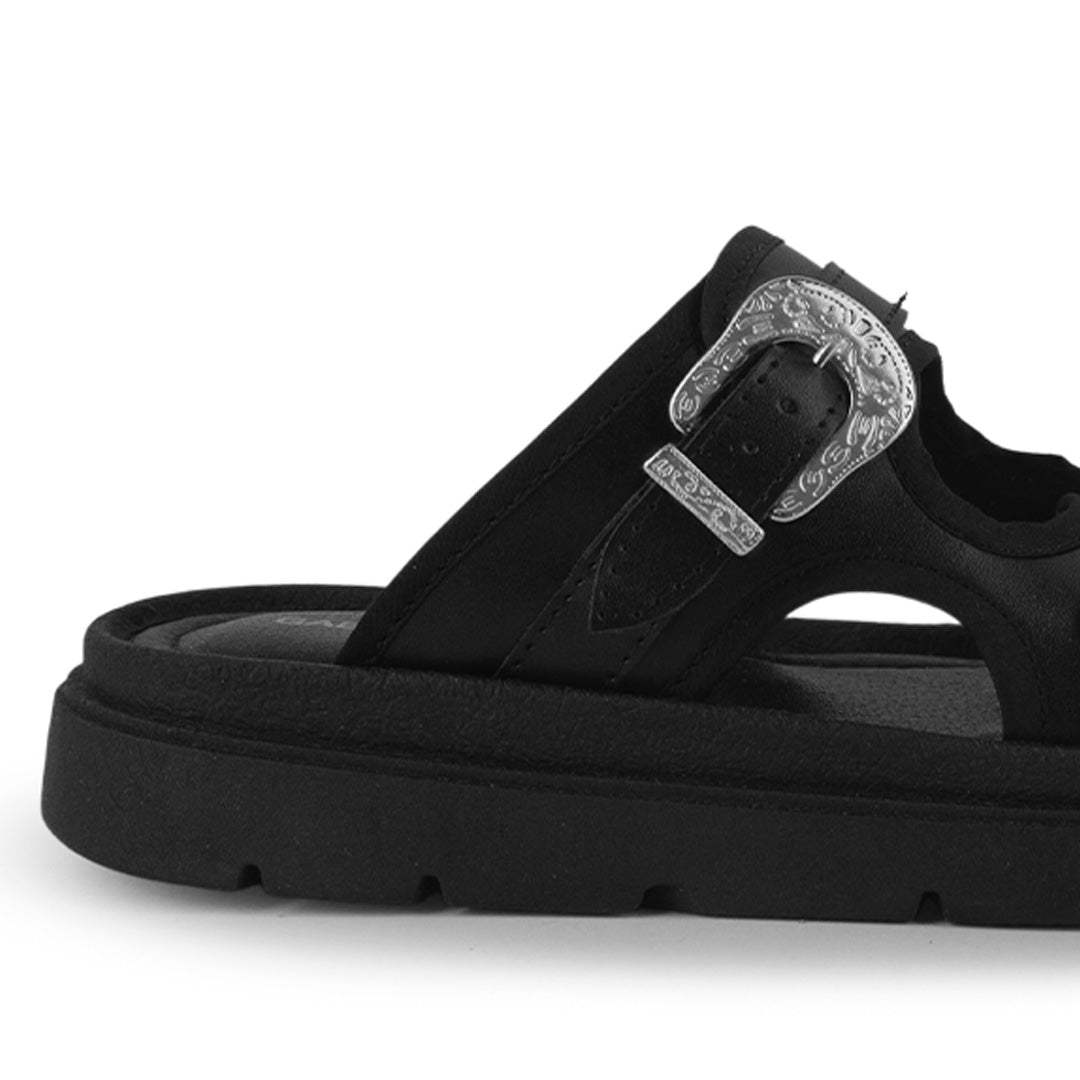 Sandalia Negro Mujer Plataforma Baja Hebilla Moda Confort Casual 3402979