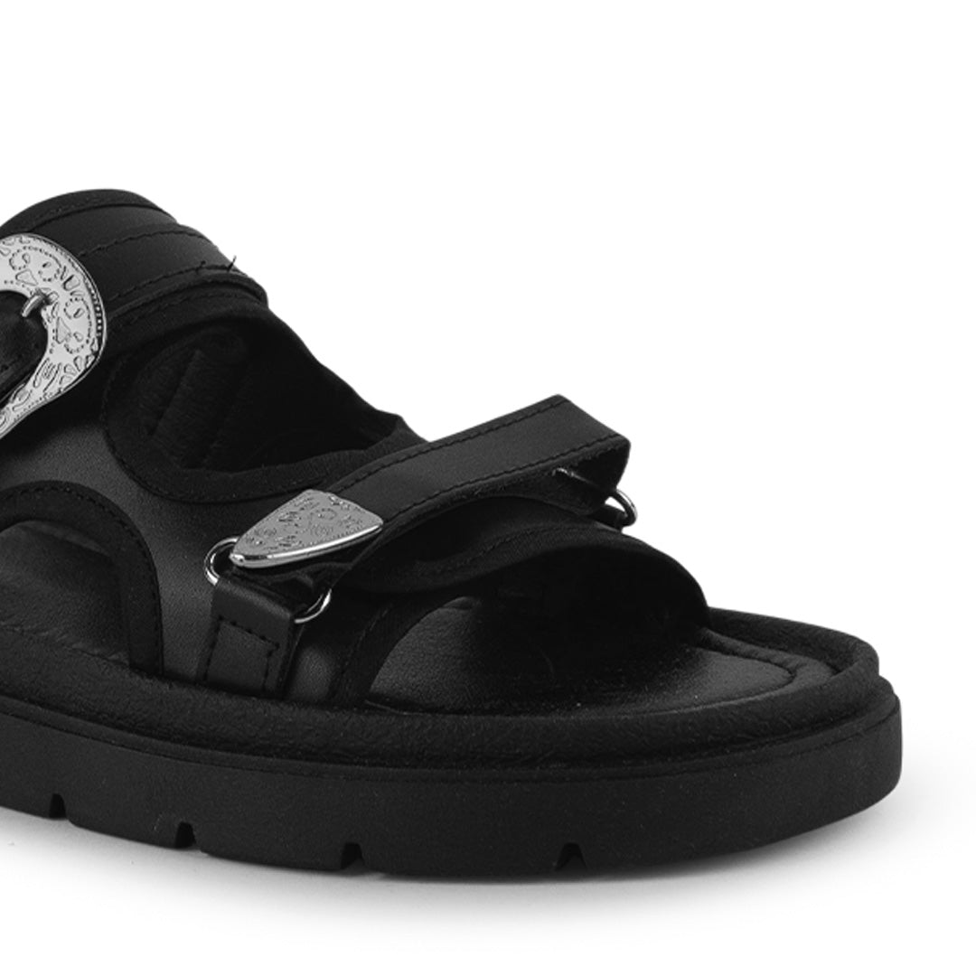 Sandalia Negro Mujer Plataforma Baja Hebilla Moda Confort Casual 3402979