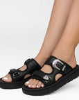 Sandalia Negro Mujer Plataforma Baja Hebilla Moda Confort Casual 3402979