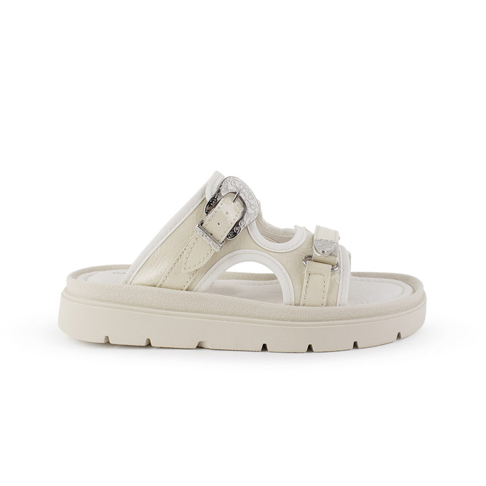 Sandalia Beige Mujer Plataforma Baja Hebilla Moda Confort Casual 3402980