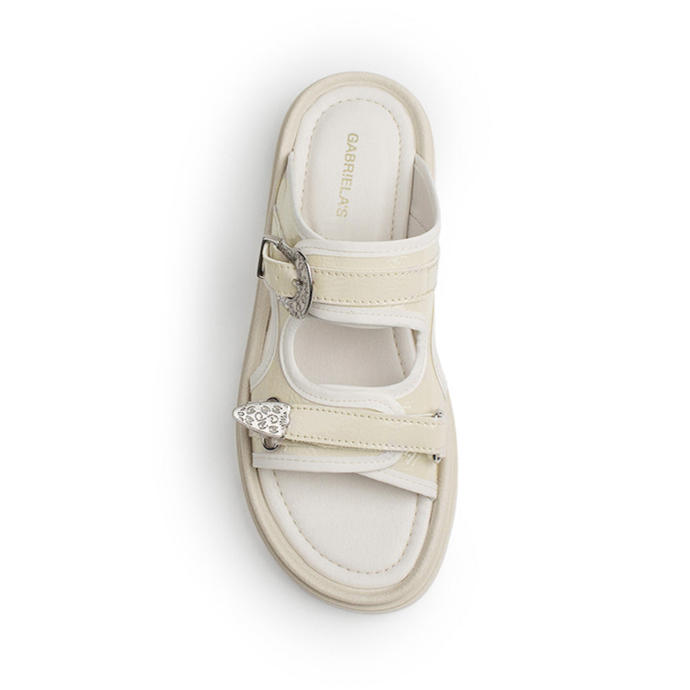 Sandalia Beige Mujer Plataforma Baja Hebilla Moda Confort Casual 3402980