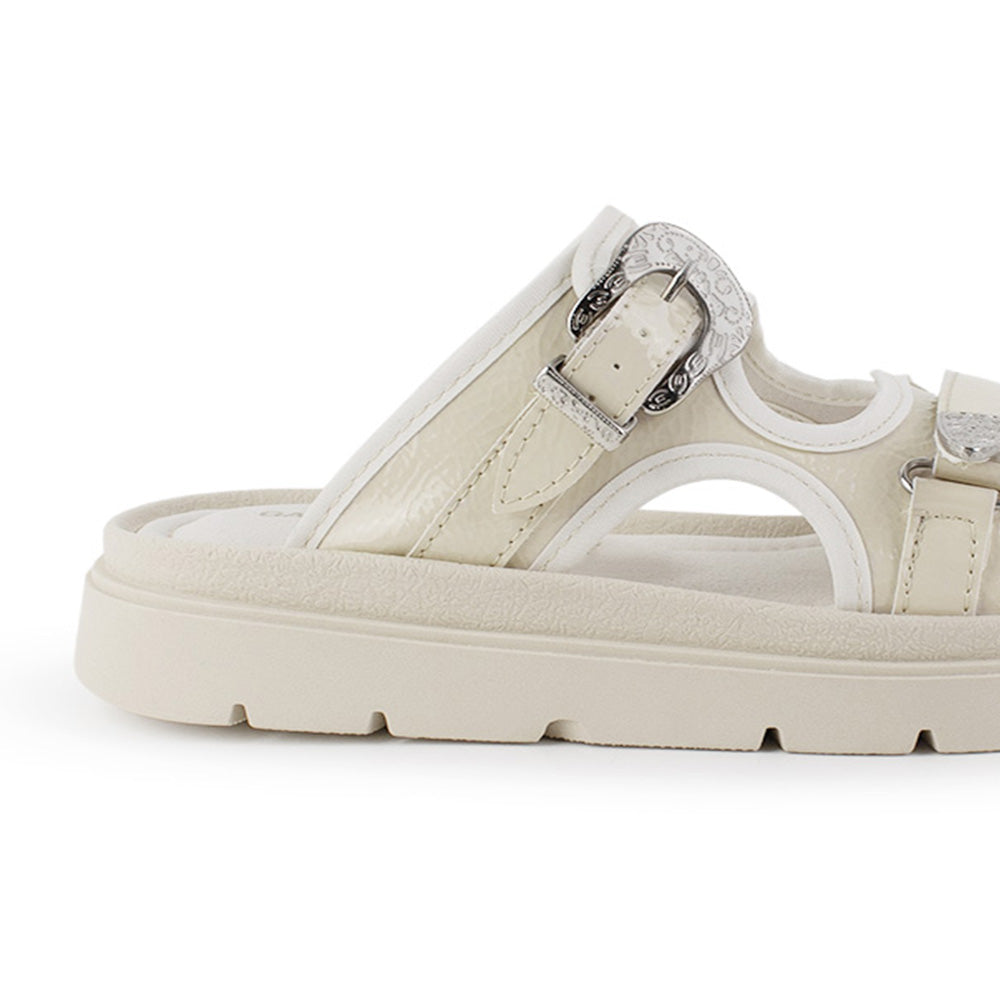 Sandalia Beige Mujer Plataforma Baja Hebilla Moda Confort Casual 3402980