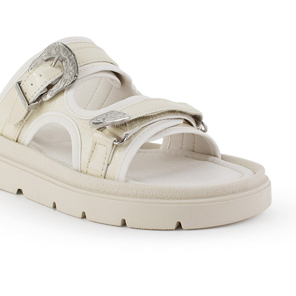 Sandalia Beige Mujer Plataforma Baja Hebilla Moda Confort Casual 3402980