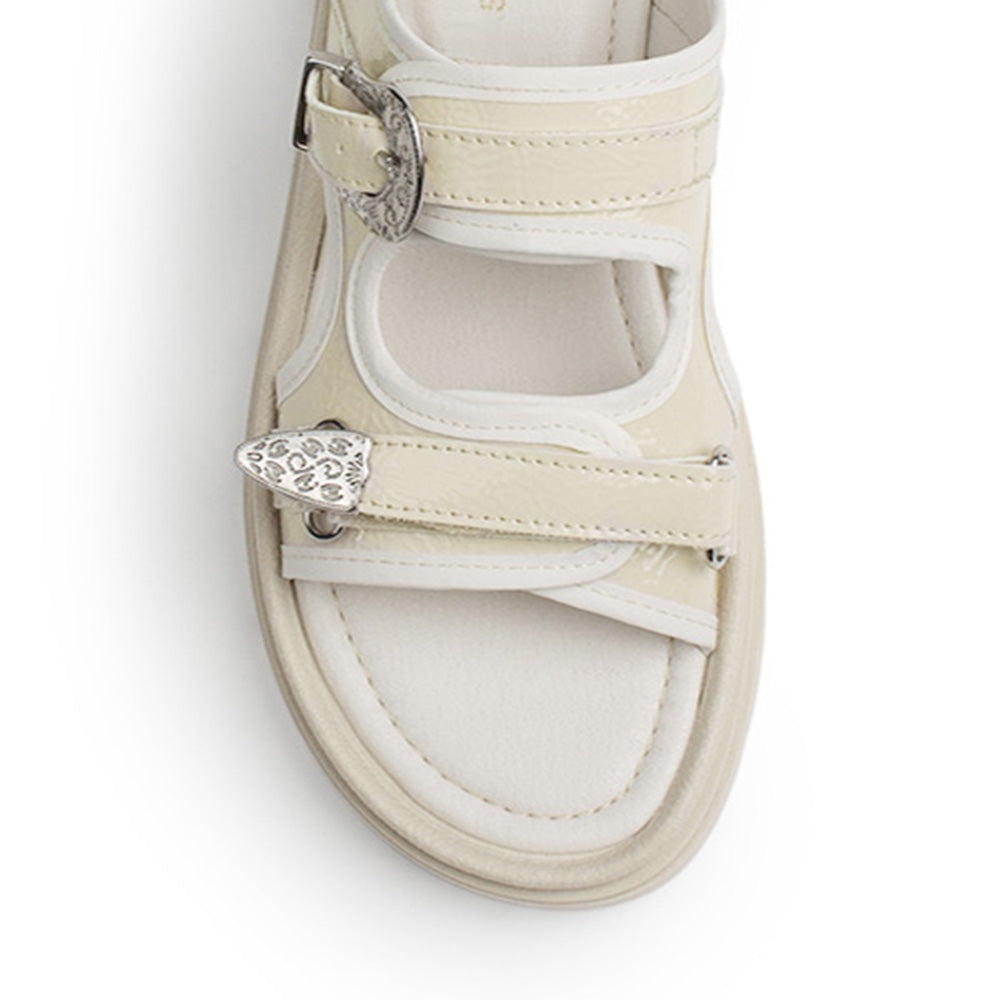 Sandalia Beige Mujer Plataforma Baja Hebilla Moda Confort Casual 3402980