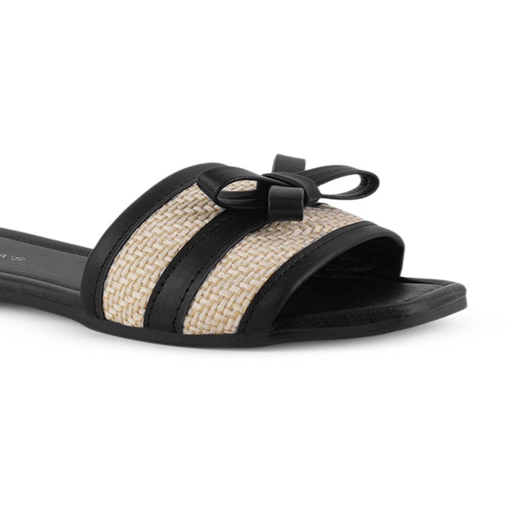 Sandalia Negro Mujer Moda Confort Moño Frontal Suela Baja Casual 3402986