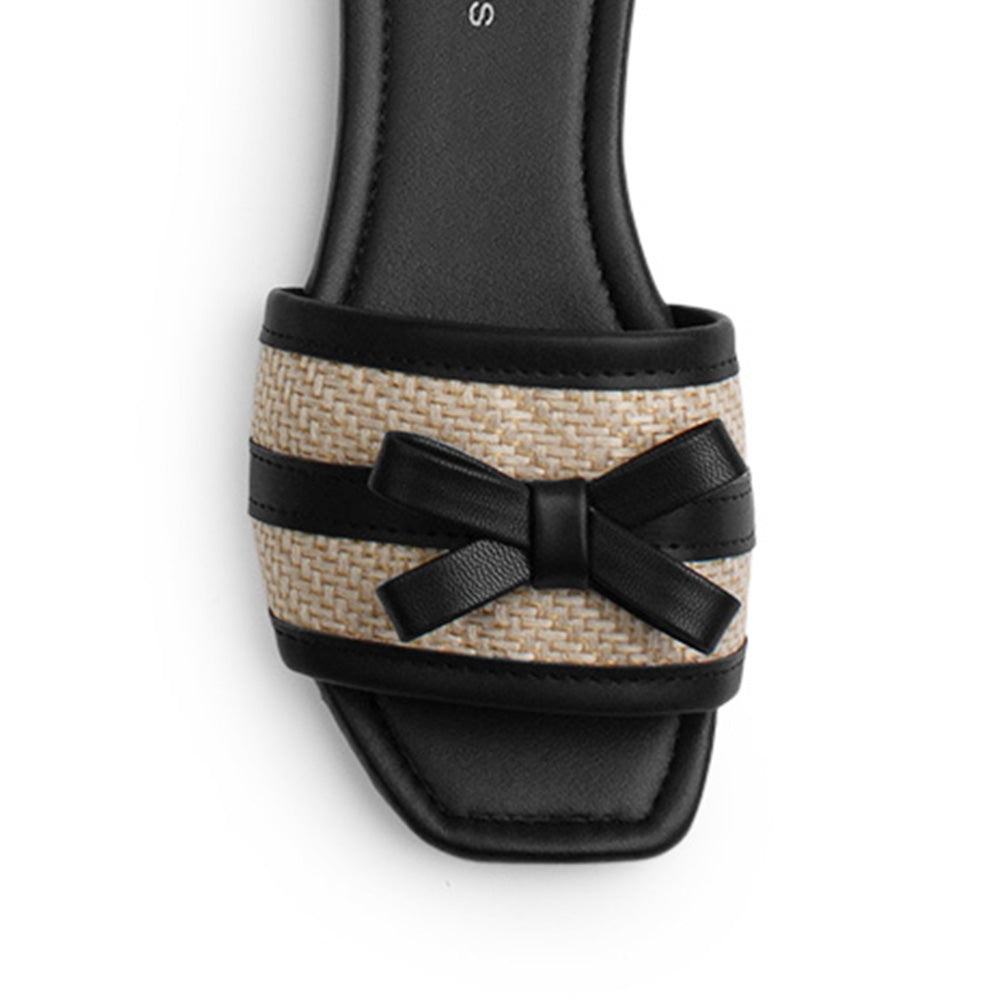 Sandalia Negro Mujer Moda Confort Moño Frontal Suela Baja Casual 3402986