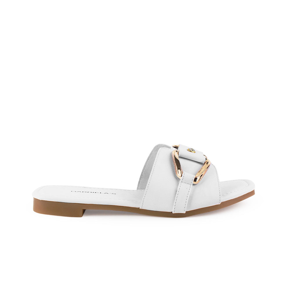 Sandalia Blanco Plana Dama Tira Ancha Hebilla Moda Casual Verano 3402987