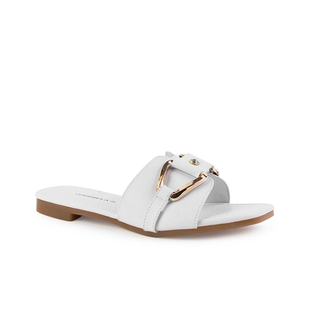 Sandalia Blanco Plana Dama Tira Ancha Hebilla Moda Casual Verano 3402987