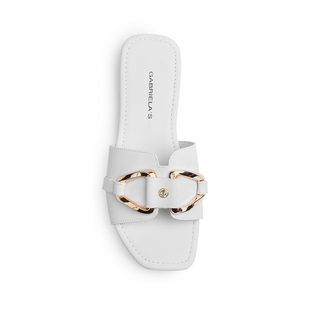 Sandalia Blanco Plana Dama Tira Ancha Hebilla Moda Casual Verano 3402987