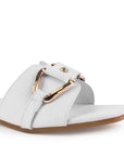Sandalia Blanco Plana Dama Tira Ancha Hebilla Moda Casual Verano 3402987