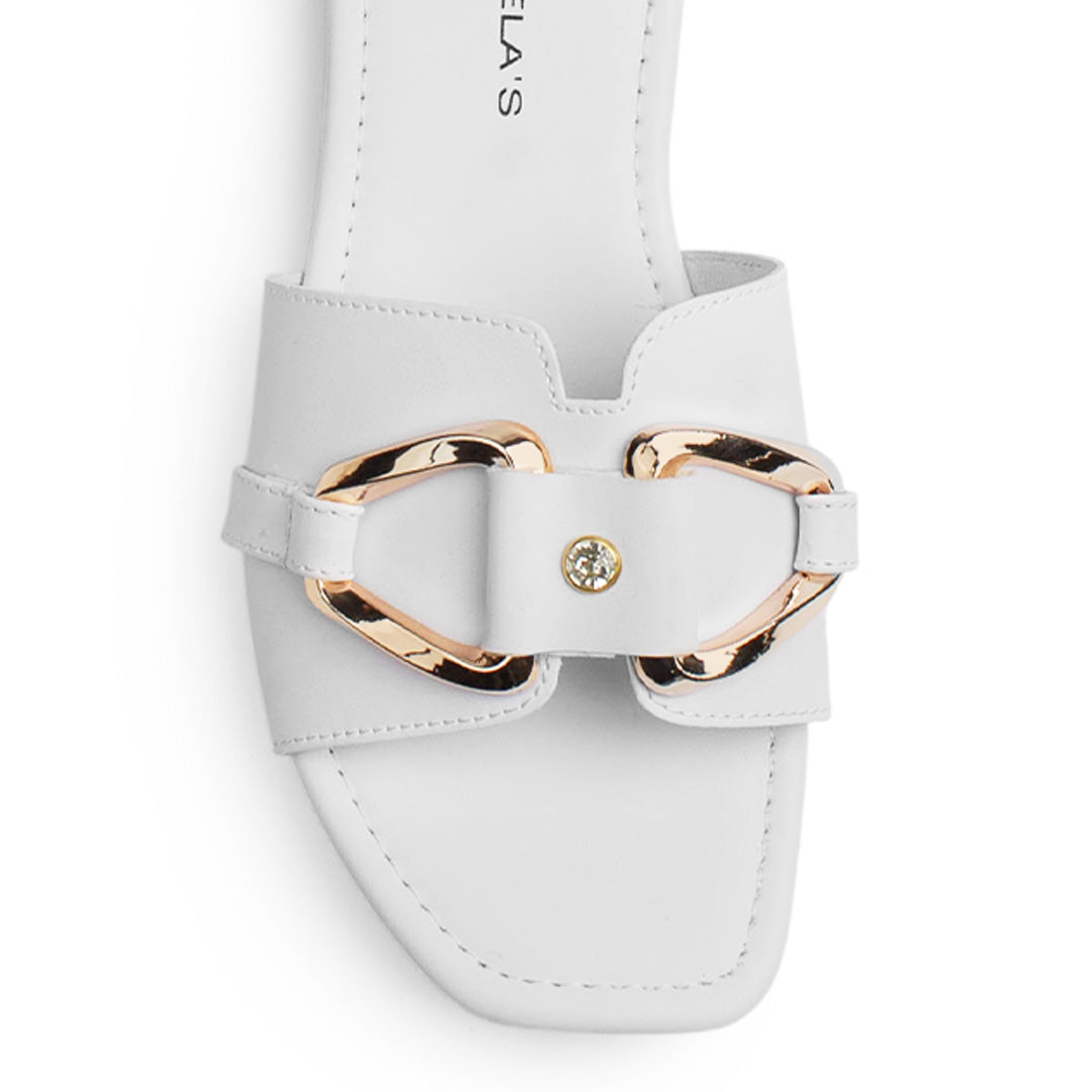Sandalia Blanco Plana Dama Tira Ancha Hebilla Moda Casual Verano 3402987