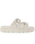 Sandalia Beige Plataforma Baja Doble Tira Estoperoles Hebillas 3402998