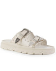 Sandalia Beige Plataforma Baja Doble Tira Estoperoles Hebillas 3402998